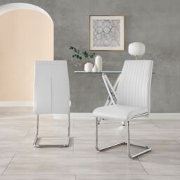 FurnitureboxUK 2x Lorenzo Faux Leather Chrome Dining Chairs in White - thumbnail 2