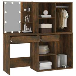 Berkfield Home LED Dressing Table with Cabinets Smoked Oak Engineered Wood in Brown - thumbnail 6