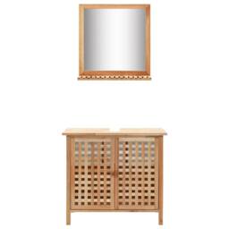 Berkfield Home Sink Cabinet with Mirror Solid Walnut Wood in Brown - thumbnail 2