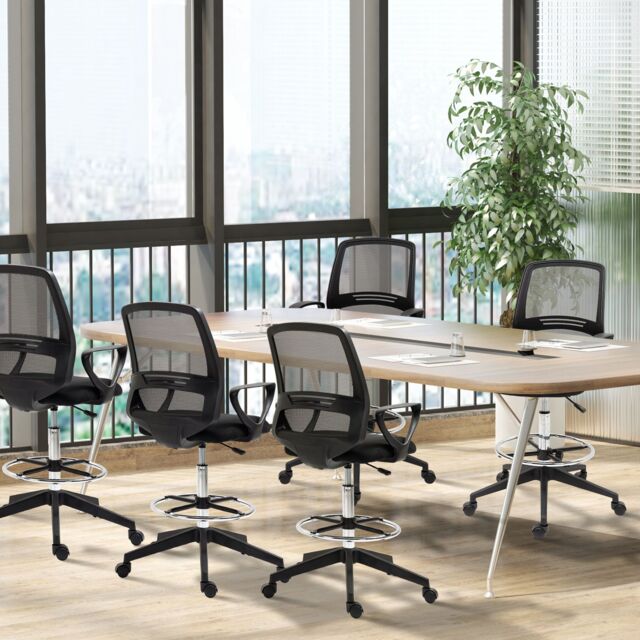 VINSETTO Draughtsman Chairs Tall Office Chair with Adjustable Height Set of 5 in Black - image 1