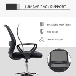 VINSETTO Draughtsman Chair Tall Office Chair with Adjustable Height in Black - thumbnail 6