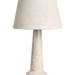 Wyld and Coco Table Lamp Beige Ceramic Base Blue Speckle Drum Faux Linen Shade - thumbnail 2