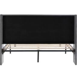 ModernLuxe Velvet upholstered double bed with winged headboard & wood slats in Grey - thumbnail 7
