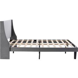 ModernLuxe Velvet upholstered double bed with winged headboard & wood slats in Grey - thumbnail 4