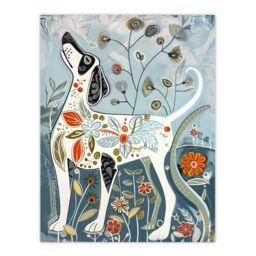 "Artery8 Spring Flower Garden Dog Lover Fun Folk Art Wall Art Print in Blue - Size: W24"" x H32""" - thumbnail 1
