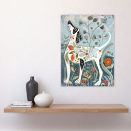 "Artery8 Spring Flower Garden Dog Lover Fun Folk Art Wall Art Print in Blue - Size: W24"" x H32""" - thumbnail 4