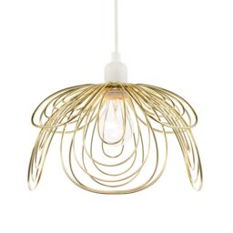 Happy Homewares Polished Gold Metal Wire Overlapping Petal Ceiling Pendant Light Shade - thumbnail 1