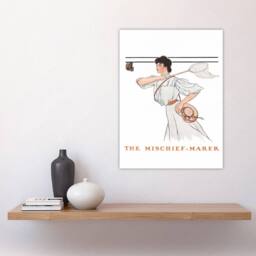 "Artery8 Mischief Woman With Butterfly Net Vintage Wall Art Print Penfield in White - Size: W18"" x H24""" - thumbnail 4