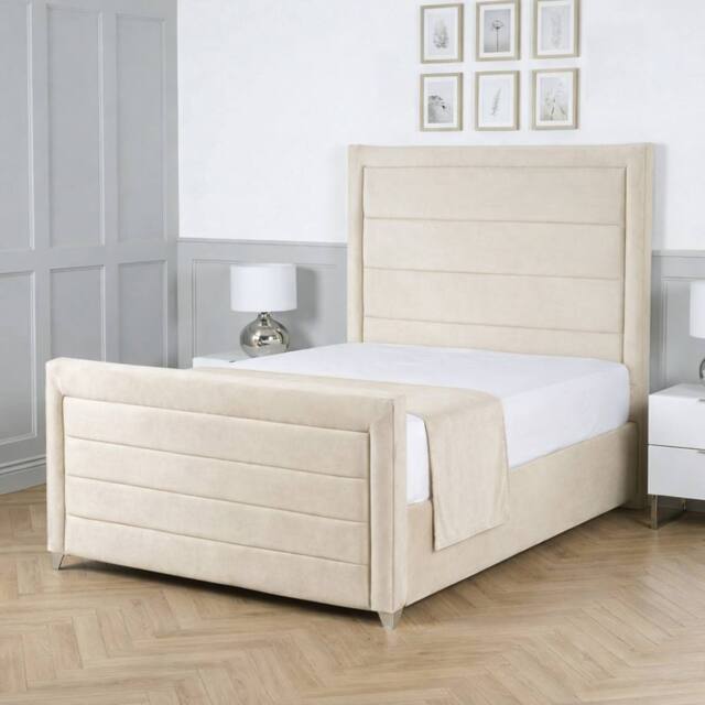 Living Comfort Bedz Selena Upholstered Gas Lift Storage Bed with 48 Inch Headboard in Cream - Size: Super King - image 1