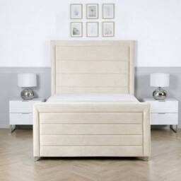 Living Comfort Bedz Selena Upholstered Gas Lift Storage Bed with 48 Inch Headboard in Cream - Size: Super King - thumbnail 2