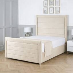 Living Comfort Bedz Selena Upholstered Gas Lift Storage Bed with 48 Inch Headboard in Cream - Size: Super King - thumbnail 1