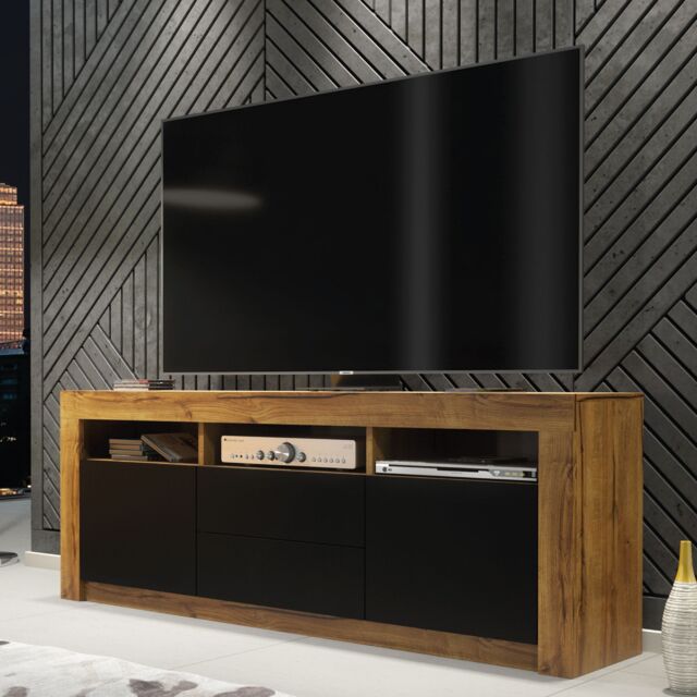 Creative Furniture TV Unit 160cm Modern - Oak with Matt Black Doors in Brown - image 1