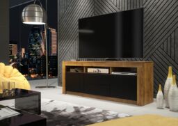Creative Furniture TV Unit 160cm Modern - Oak with Matt Black Doors in Brown - thumbnail 2