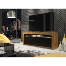 Creative Furniture TV Unit 160cm Modern - Oak with Matt Black Doors in Brown - thumbnail 3