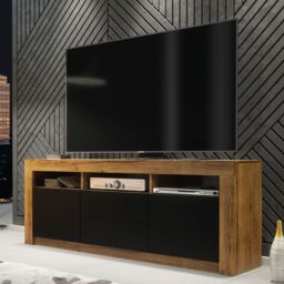 Creative Furniture TV Unit 160cm Modern - Oak with Matt Black Doors in Brown
