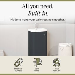 Balterley Floor Standing 1 Door Vanity Unit Ceramic Basin Dark Grey 400mm - thumbnail 3