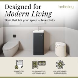 Balterley Floor Standing 1 Door Vanity Unit Ceramic Basin Dark Grey 400mm - thumbnail 2