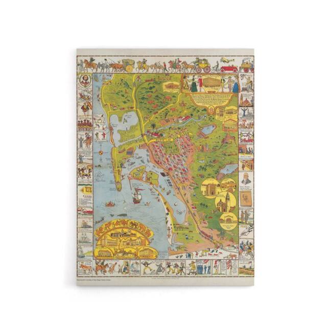 "Artery8 California Map Mora 1928 City San Diego Canvas Wall Art Print - Size: W18"" x H24""" - image 1