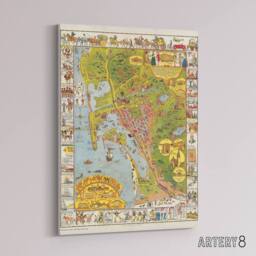 "Artery8 California Map Mora 1928 City San Diego Canvas Wall Art Print - Size: W18"" x H24""" - thumbnail 2