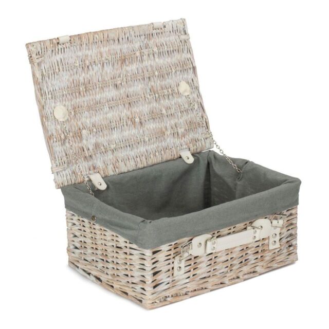 Red Hamper Wicker 41cm White Hamper with Cotton Lining in Grey - image 1