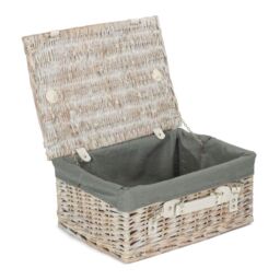 Red Hamper Wicker 41cm White Hamper with Cotton Lining in Grey - thumbnail 1
