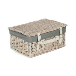 Red Hamper Wicker 41cm White Hamper with Cotton Lining in Grey - thumbnail 2