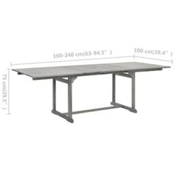 Berkfield Home Garden Dining Table (160-240)x100x75 cm Solid Acacia Wood in Grey - thumbnail 9