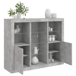Berkfield Home Sideboards with LED Lights 3 pcs Concrete Grey Engineered Wood - thumbnail 2