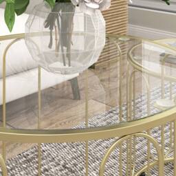 STILVORA Set of 2 Nesting Coffee Tables with Glass Tops in Gold - thumbnail 8
