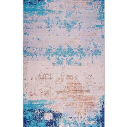 Wyld and Coco Blue Distressed Ombre Area Rug Polyester Rubber Coated Anti Slip - Size: 80 cm x 150 cm - thumbnail 2