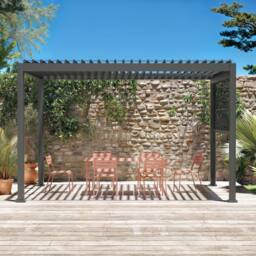 sweeek Louvered Pergola Aluminium 4 X 3m & 3m Blind in Grey - thumbnail 1