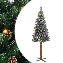 Berkfield Home Slim Christmas Tree with 150 LEDs Green & White 150 cm - thumbnail 2