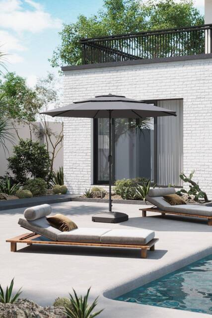 Garden Sanctuary 3-Tier Outdoor Garden Umbrella with Crank & Fillable Stand in Light Grey