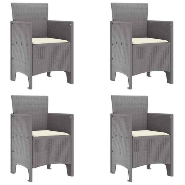 Berkfield Home Garden Chair Set of 4 Light grey with cream white cushions - image 1
