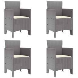 Berkfield Home Garden Chair Set of 4 Light grey with cream white cushions - thumbnail 1