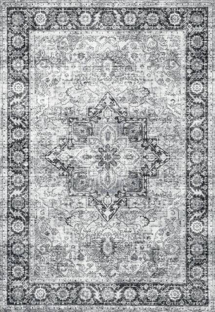 THE RUGS Azar Washable Persian Classic Rug - Ultra Soft Polyester Design in Grey - Size: 60 cm x 180 cm - image 1