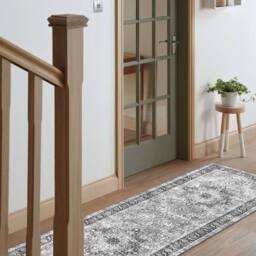 THE RUGS Azar Washable Persian Classic Rug - Ultra Soft Polyester Design in Grey - Size: 60 cm x 180 cm - thumbnail 4