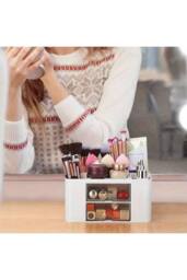 Living and Home Plastic Desktop Multi-Compartment Storage Organiser Box with Drawers in White - thumbnail 3