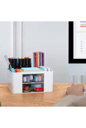 Living and Home Plastic Desktop Multi-Compartment Storage Organiser Box with Drawers in White - thumbnail 4