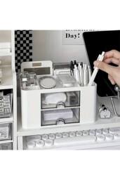 Living and Home Plastic Desktop Multi-Compartment Storage Organiser Box with Drawers in White - thumbnail 7