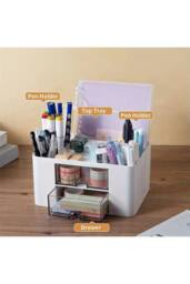 Living and Home Plastic Desktop Multi-Compartment Storage Organiser Box with Drawers in White - thumbnail 5
