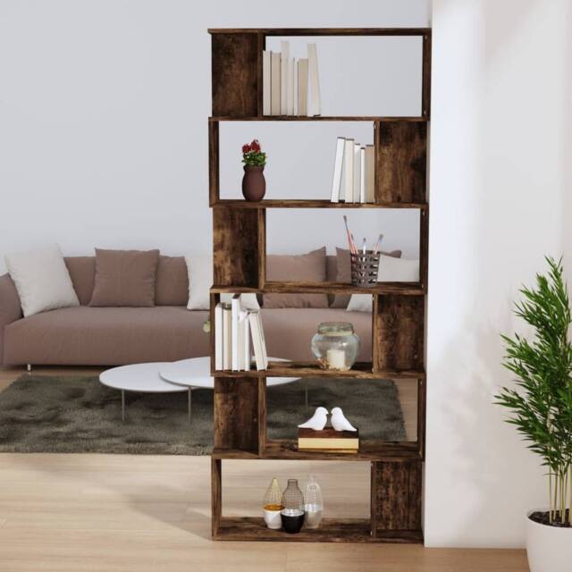 Berkfield Home Classic Book Cabinet/Room Divider Smoked Oak 80x24x192 cm Enginee in Brown - Size: 80 x 24 x 192 cm - image 1