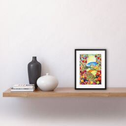 "Artery8 Wall Art Print Apple Tree Orchard Fields In Summer Folk Art Landscape Watercolour Painting Artwork Framed 9X7 Inch in Black - Size: W7"" x H9""" - thumbnail 2