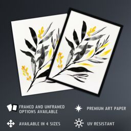 Artery8 Abstract Plant Lover Frond Black Yellow Botanical Framed Wall Art - Size: A4 - thumbnail 2