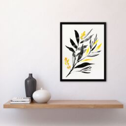 Artery8 Abstract Plant Lover Frond Black Yellow Botanical Framed Wall Art - Size: A4 - thumbnail 4