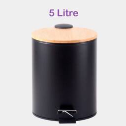 EONLION 5 Litre Wooden Lid Bin in Black - Size: 100 cm - thumbnail 1