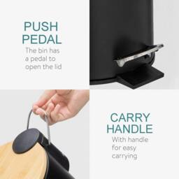 EONLION 5 Litre Wooden Lid Bin in Black - Size: 100 cm - thumbnail 5