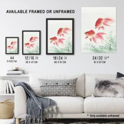 "Artery8 Two Veiltail Goldfish in Pond Vintage Japan Wall Art Print Koson in Pink - Size: W18"" x H24""" - thumbnail 3