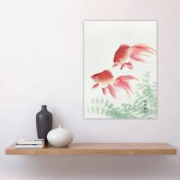 "Artery8 Two Veiltail Goldfish in Pond Vintage Japan Wall Art Print Koson in Pink - Size: W18"" x H24""" - thumbnail 4