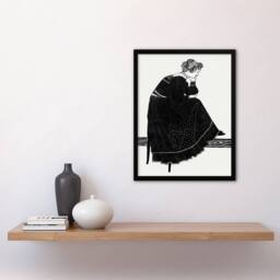 Artery8 Reijer Stolk Woman Sitting on a Stool Design Framed Art Picture Print in White - Size: A3 - thumbnail 2